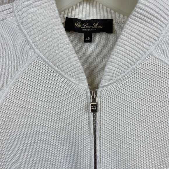 Loro Piana Women's Sweater Size 42 Cream Raglan Full-Zip Pockets Silk Blend READ - Picture 3 of 13